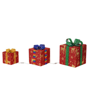 Rasmun Lighted Christmas Gift Boxes – Set of 3 Pre-Lit Waterproof Holiday Decorations for Tree, Yard & Home Décor