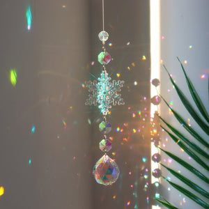 Rasmun Christmas Snowflake Crystal Sun Catcher – Colorful Ice Pillar Pendant for Window, Tree, or Party Decor