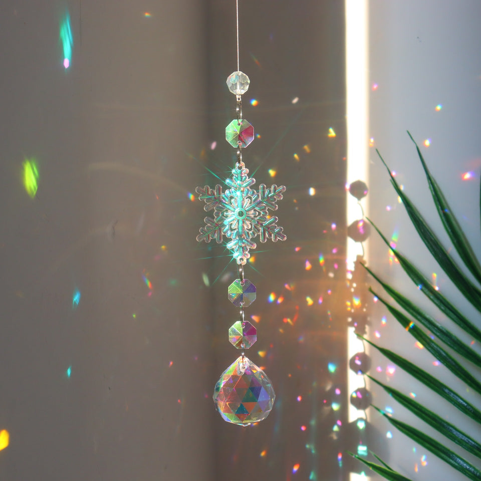 Rasmun Christmas Snowflake Crystal Sun Catcher – Colorful Ice Pillar Pendant for Window, Tree, or Party Decor