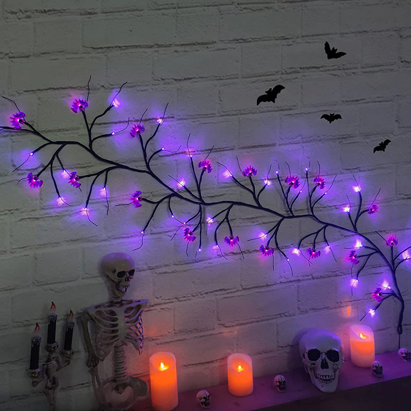 Rasmun Halloween LED Willow Vine String Lights – Cartoon Bat & Pumpkin Decoration for Indoor & Outdoor Party Decor