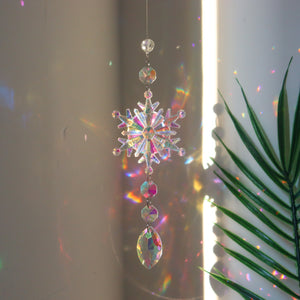 Rasmun Christmas Snowflake Crystal Sun Catcher – Colorful Ice Pillar Pendant for Window, Tree, or Party Decor