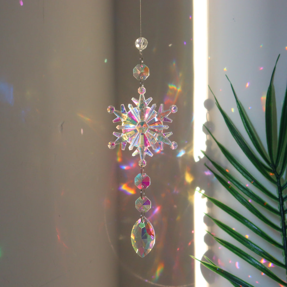 Rasmun Christmas Snowflake Crystal Sun Catcher – Colorful Ice Pillar Pendant for Window, Tree, or Party Decor