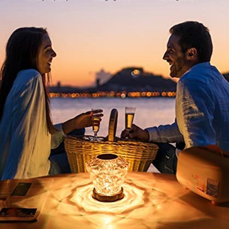 Rasmun Diamond Crystal LED Touch Table Lamp – USB Rechargeable Night Light with Dimmable Colors for Bedroom, Wedding & Restaurant Decor