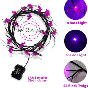 Rasmun Halloween LED Willow Vine String Lights – Cartoon Bat & Pumpkin Decoration for Indoor & Outdoor Party Decor
